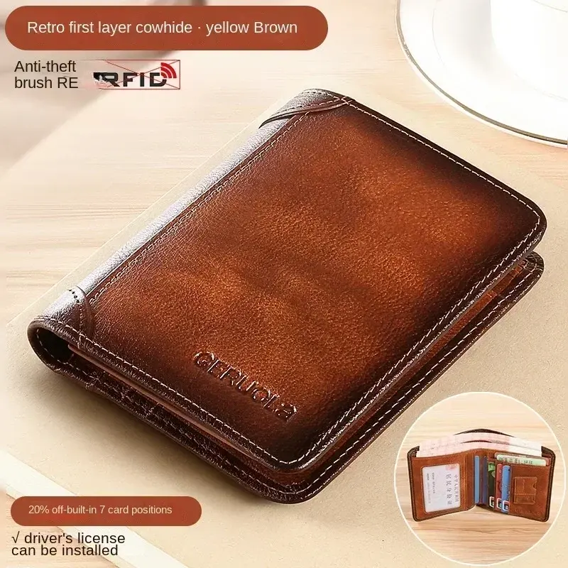 Thumbnail: Leather RFID-Blocking Trifold Wallet | Vintage Design