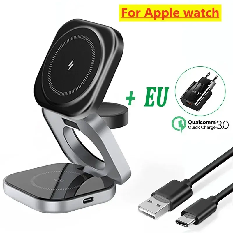 Thumbnail: Foldable 3 In 1 Fast Magnetic Wireless Charger Stand Pad Magnet Wireless Chargin