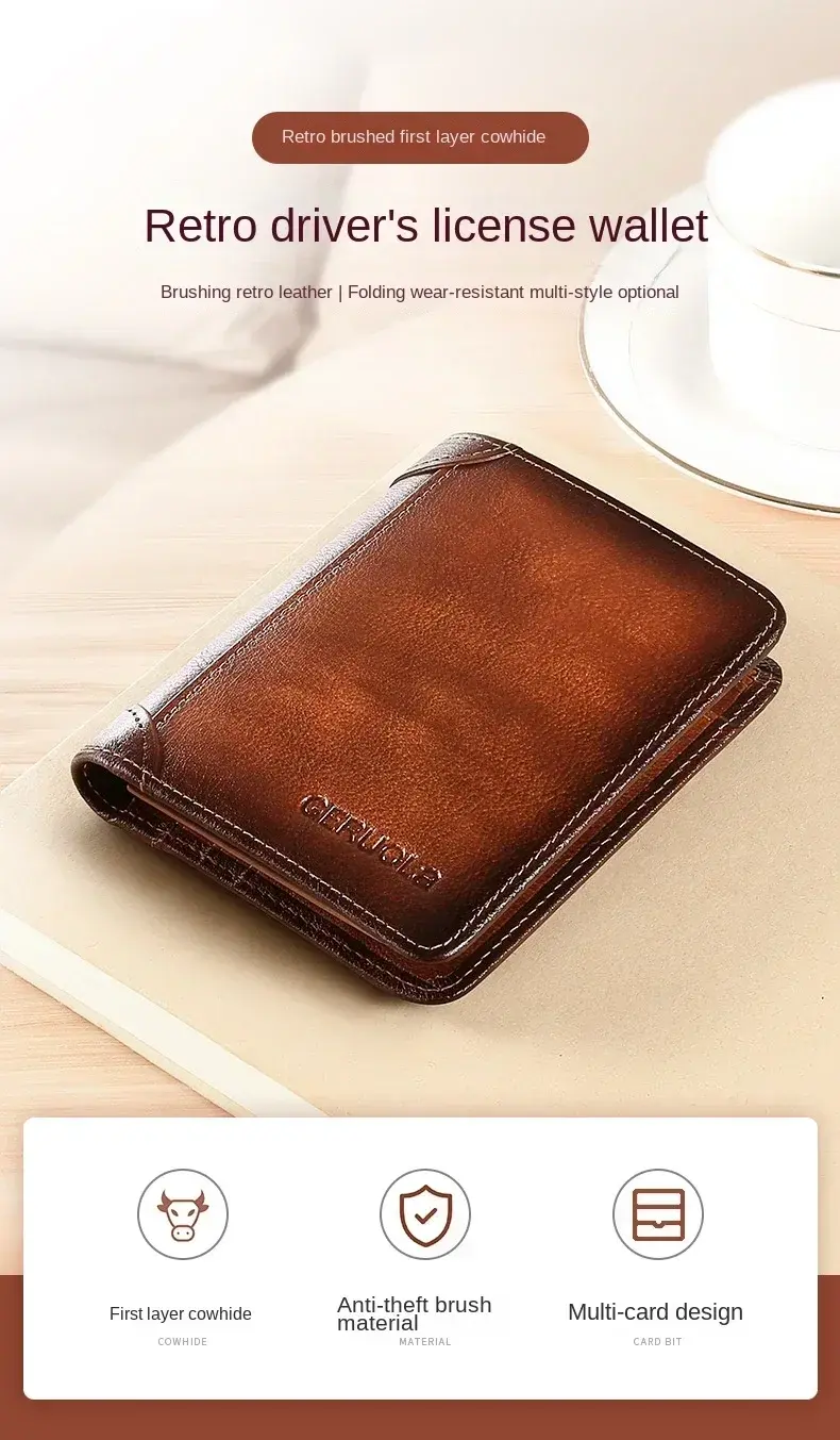 Thumbnail: Leather RFID-Blocking Trifold Wallet | Vintage Design