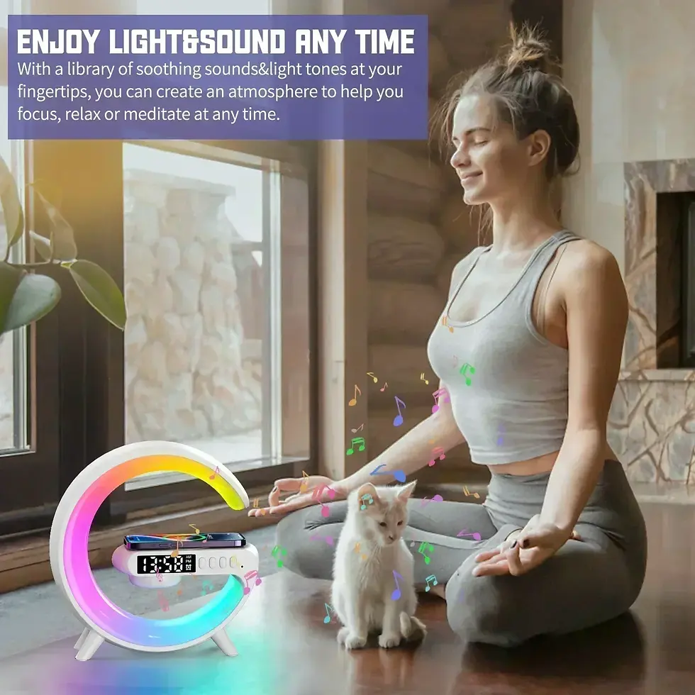 Thumbnail: Wireless Charger Stand Stereo Bluetooth Speaker RGB Night Light Lamp Alarm Clock