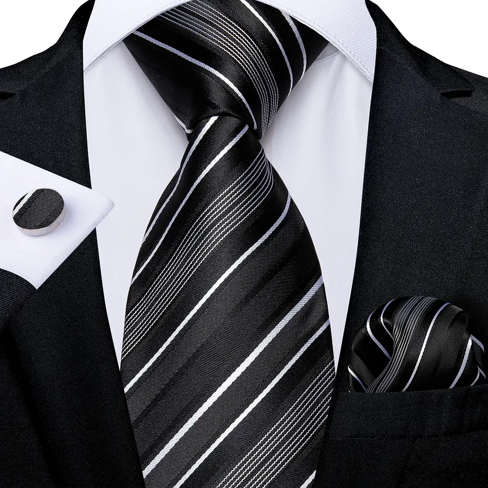Thumbnail: Gift Men Tie Teal Blue White Striped Silk Wedding Tie set