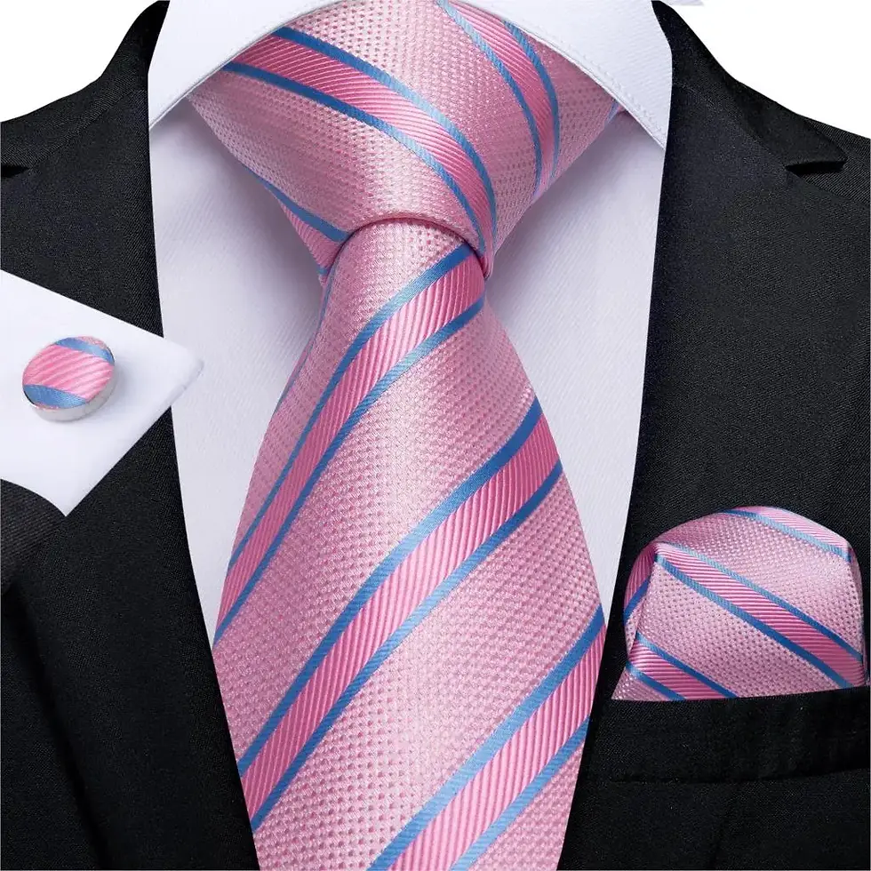 Thumbnail: Gift Men Tie Teal Blue White Striped Silk Wedding Tie set