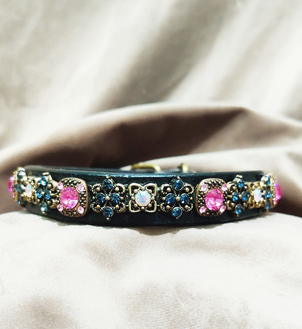 Thumbnail: 12 Inch Black Dog Collar with Pink Crystals - Bling Collar for Dogs