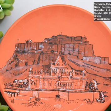 Handcrafted terracotta plate featuring an intricate, hand-painted fort design, ideal for gifting in hotels. This eco-friendly plate showcases traditional craftsmanship and detailed artwork, capturing the majestic beauty of a historic fort. Perfect for hotel gifting programs, this terracotta plate adds cultural richness and elegance to any guest's experience. A thoughtful, sustainable gift option for eco-conscious travelers, it serves as a unique keepsake that reflects heritage, artistry, and a connection to historical landmarks, making it a memorable addition to any luxury welcome package