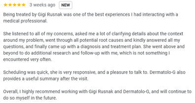 5 star Google review for Gigi Rusnak
