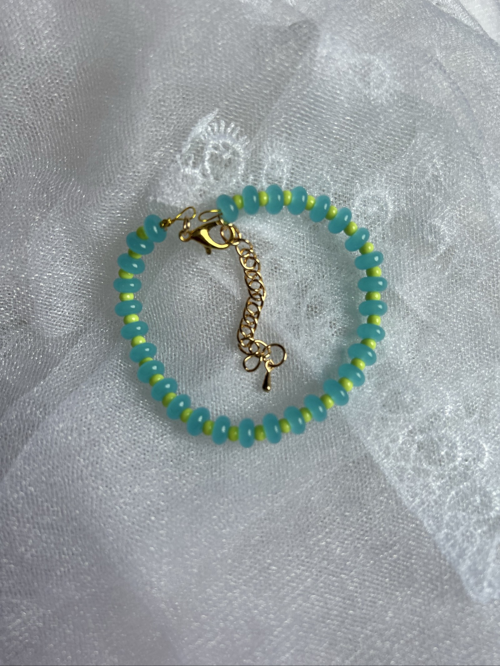 Hand made Bracelet en perles bleu turquoise et vert