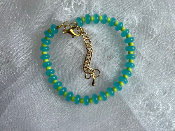 Hand made Bracelet en perles bleu turquoise et vert