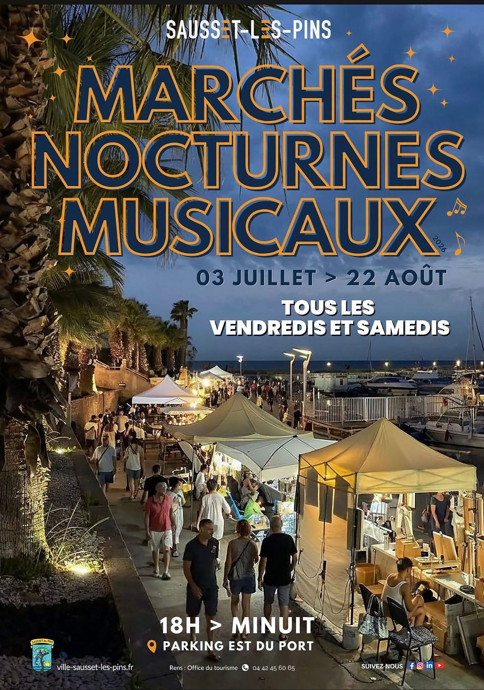 Marchés d'été nocturnes sur le port à Sausset les Pins