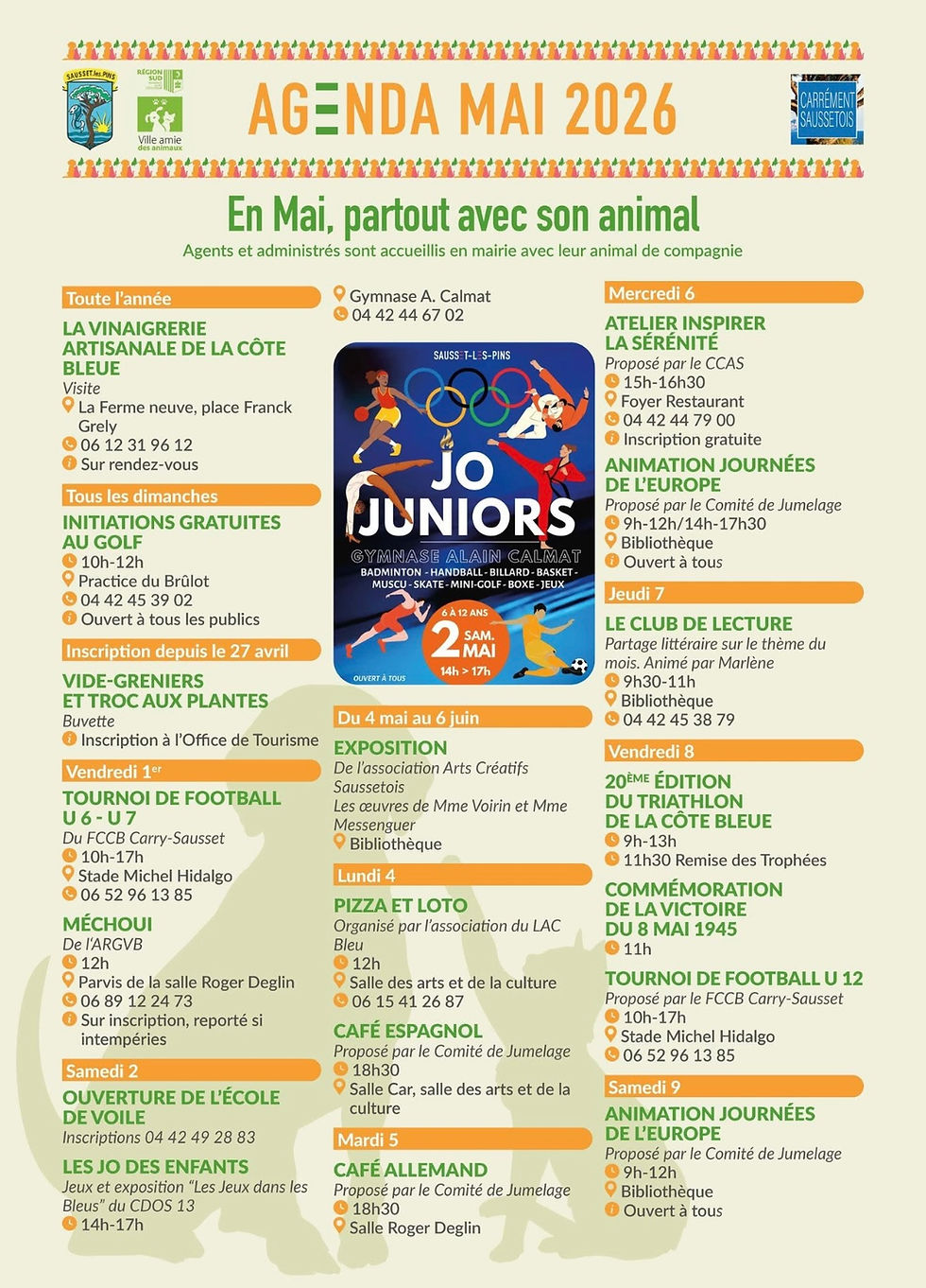 Programme des animations à Sausset  MAI 2026