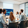 Modern healthcare executives collaborating in a bright hospital conference room reviewing