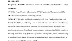 2209: Designation: Restrict the Operation of UAS in close proximity to a fixed site facility