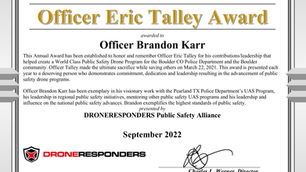 2022 Eric Talley Leadership Award Presented to Brandon Karr, Pearland Police Department, Texas