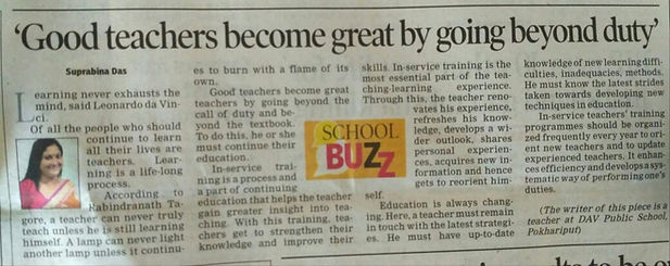 Our Teacher Suprabina Das madam Article published