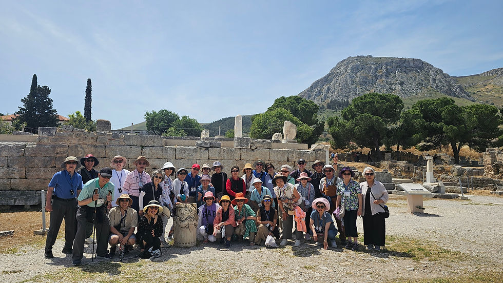 In front of the Bema in Corinth—at the center stands a white stone pillar where criminals were once whipped. The Apostle Paul, however, was released even before he had a chance to plead his innocence at the Bema.