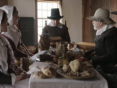 Three Pilgrim men talking