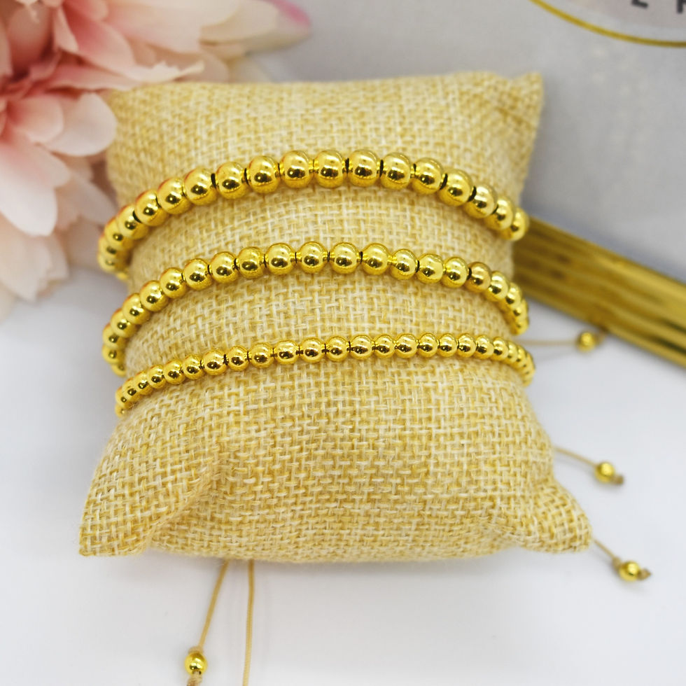 Thumbnail: three golden beaded bracelets