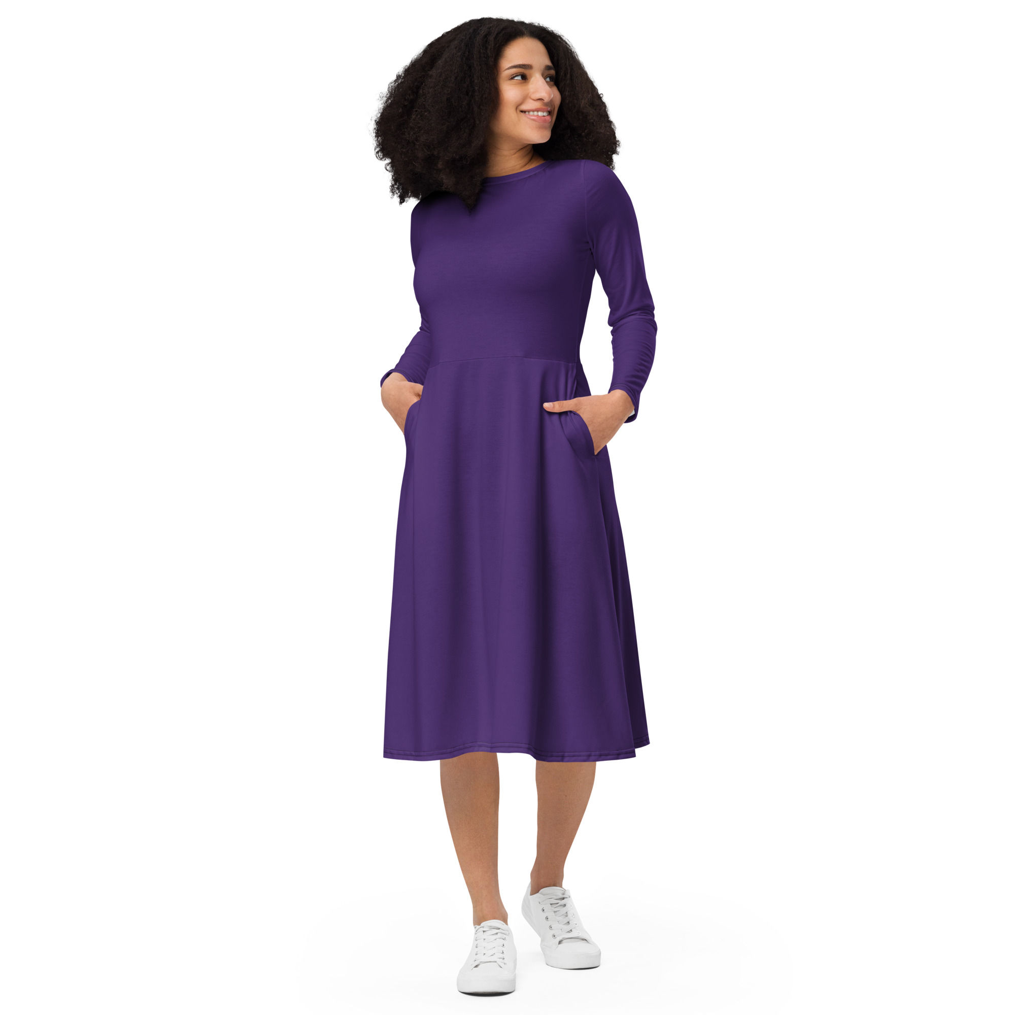 Women's All-over print long sleeve midi dress