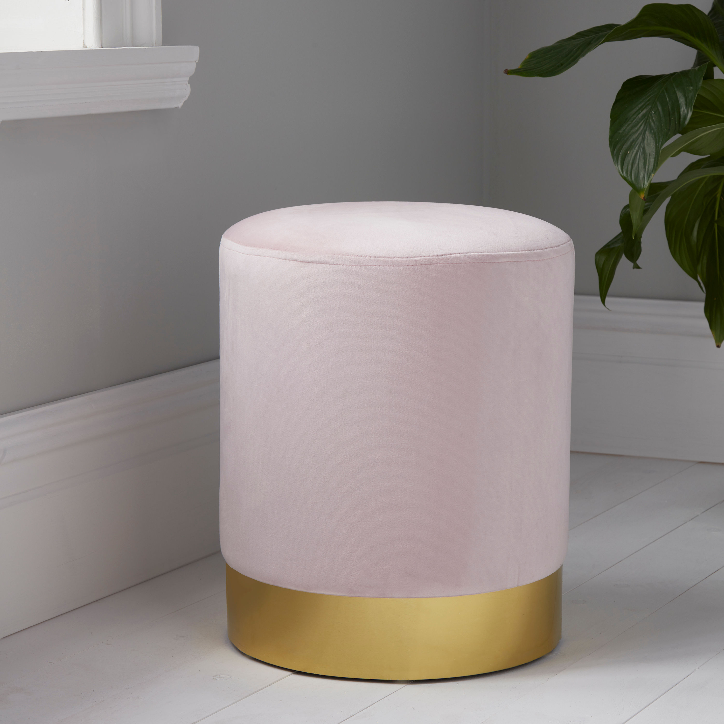 Round Velvet Stool - Gold Finish