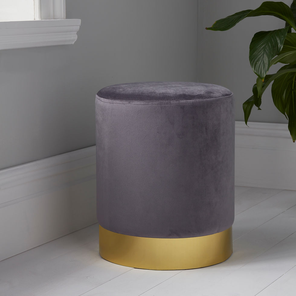 Thumbnail: Round Velvet Stool - Gold Finish