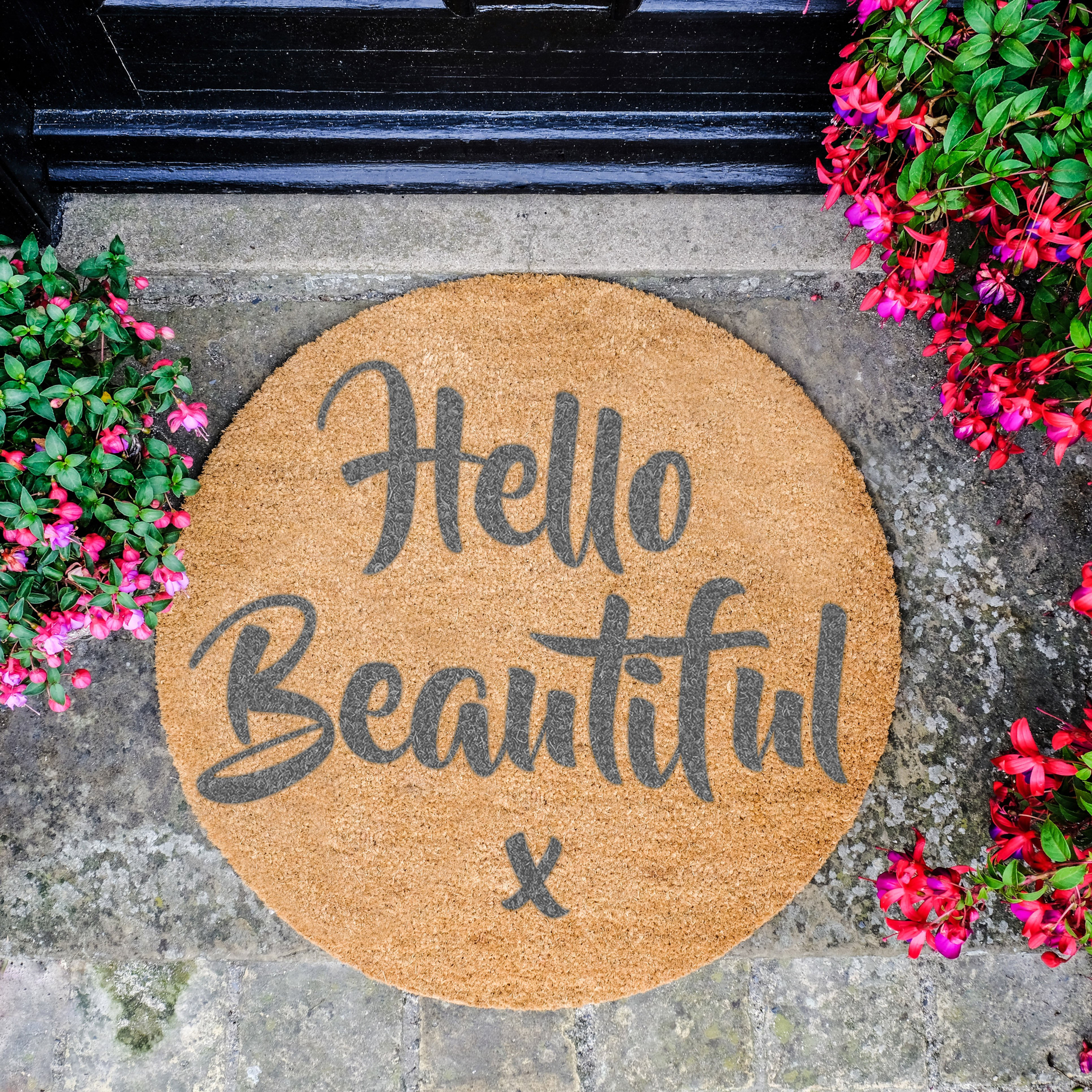 Grey Hello Beautiful Circle Doormat