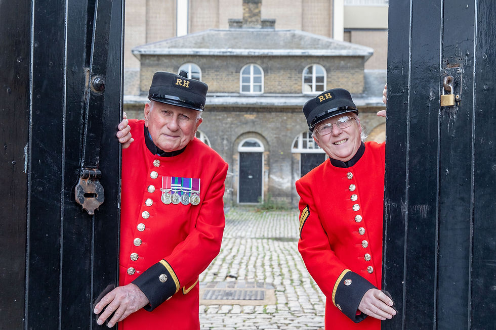 The Chelsea Pensioners are distinct for their scarlet uniforms. Photo: Grainge Photography