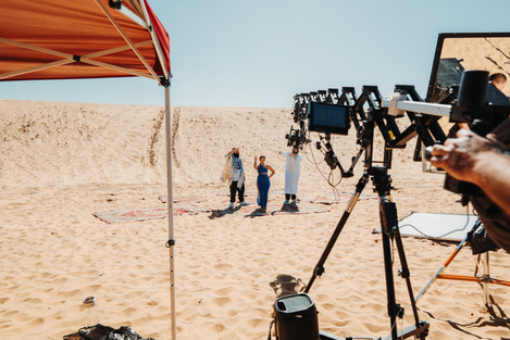 Bruce Melan directing Angel Baranes behind the scenes of a pop music video shoot. shot on Arri Alexa, in the desert,