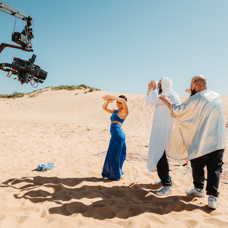 Bruce Melan directing Angel Baranes behind the scenes of a pop music video shoot. shot on Arri Alexa, in the desert,