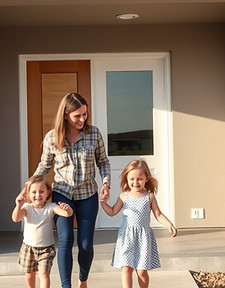 Israeli woman and her two children moving into a new home.jpg