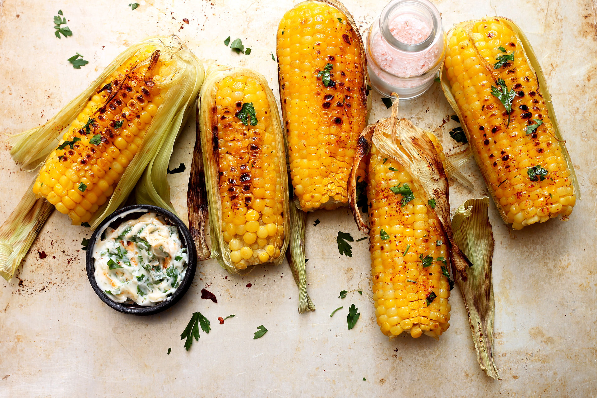 Grilled sweet corn with smoked paprika, 