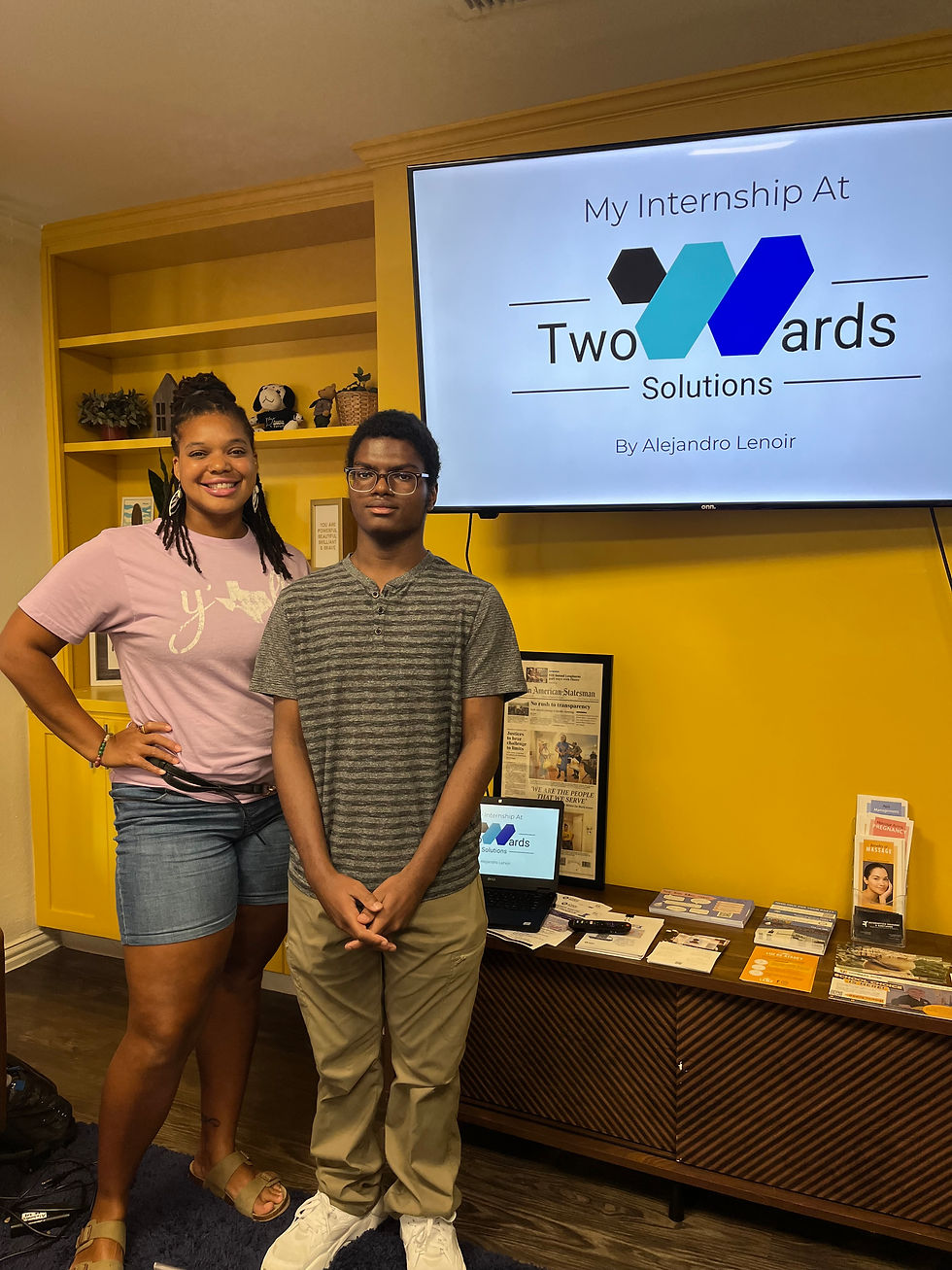 Deseré with Alejandro standing in front of his presentation