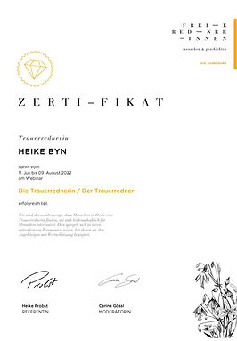 Zertifikat von Trauerrednerin Köln - Heike Byn