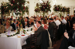 Table stands with fresh flowers