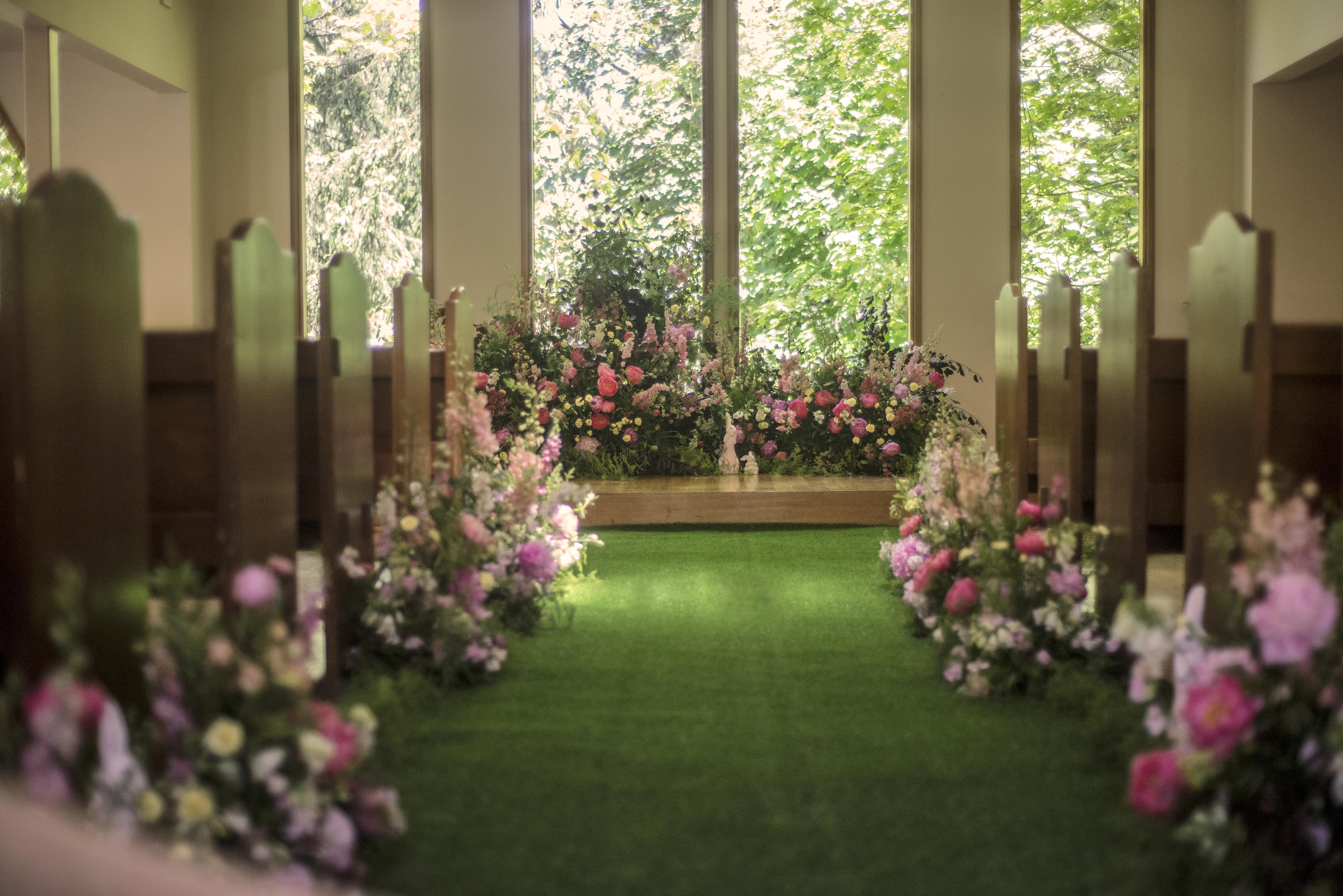 Whimsical garden ceremony backdrop