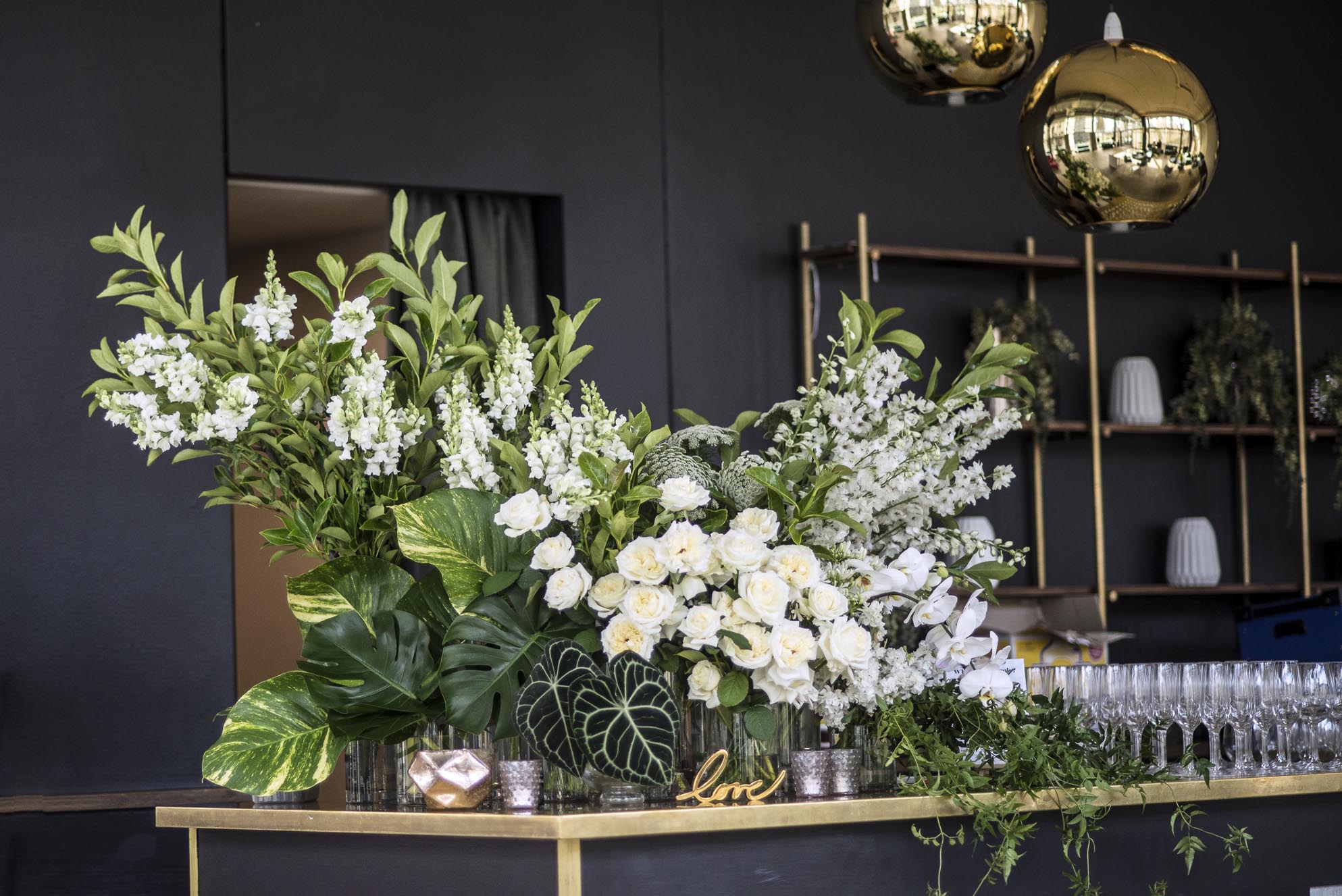 White & green feature flowers