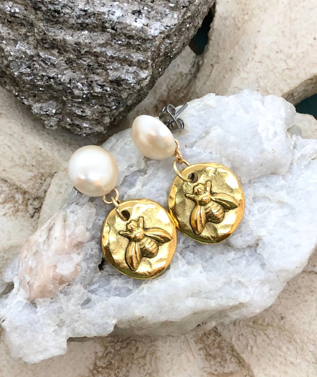 Bonton Farms Line: Bumbles and Pearls earrings.