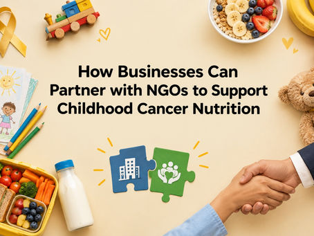 Businesses partnering with NGOs to support childhood cancer nutrition.