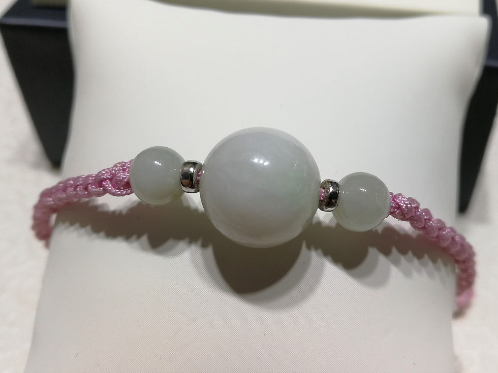縮圖：白底青翡翠配粉紅色手繩 Jadeite Bracelet