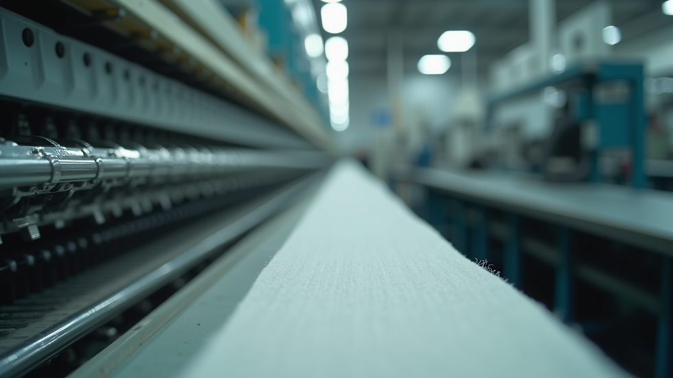 Close-up view of a textile factory with machinery