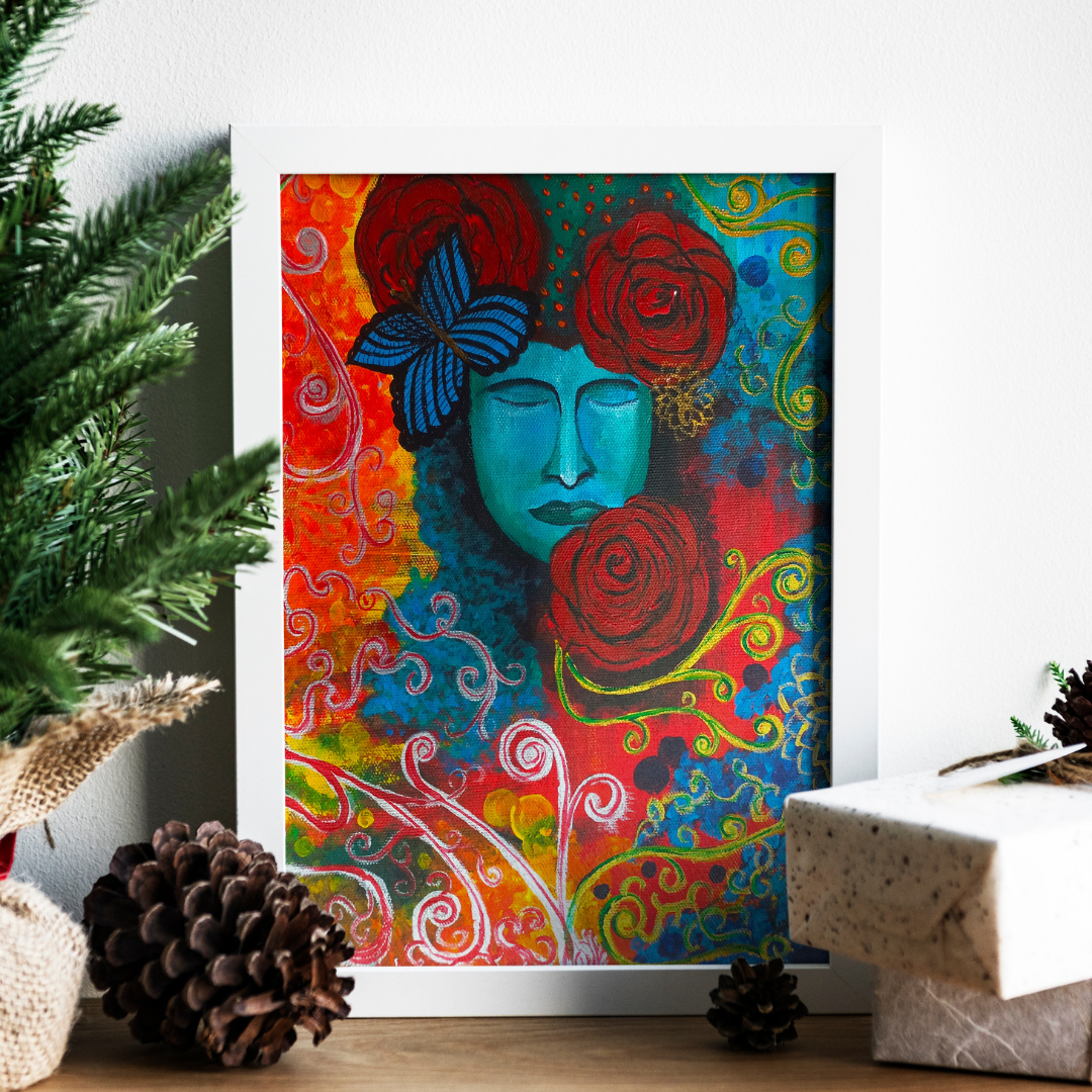 Crimson Blossom: The Serene Buddha