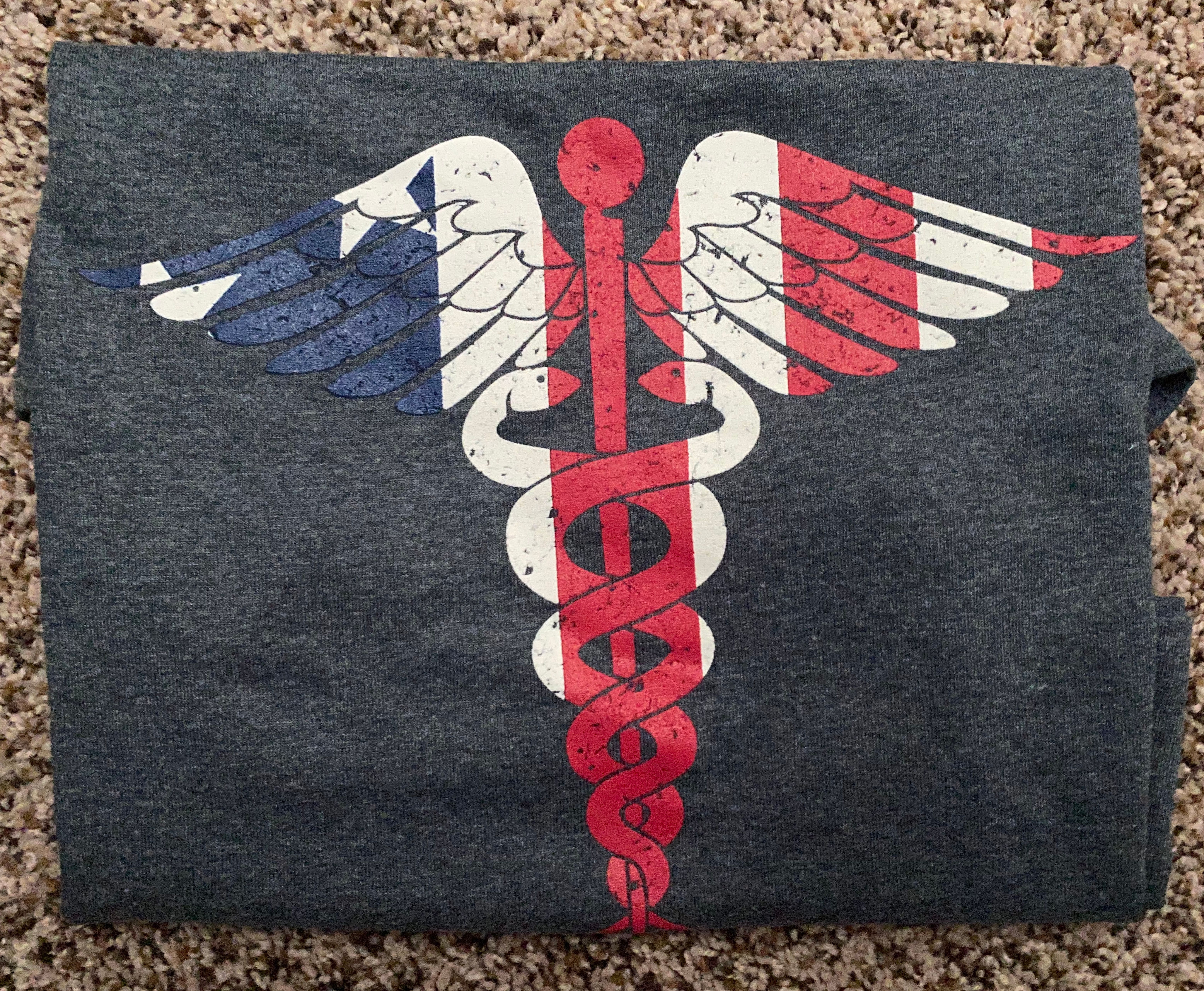 Red, White, Blue Medical Symbol Dark Grey Short Sleeve Shirt