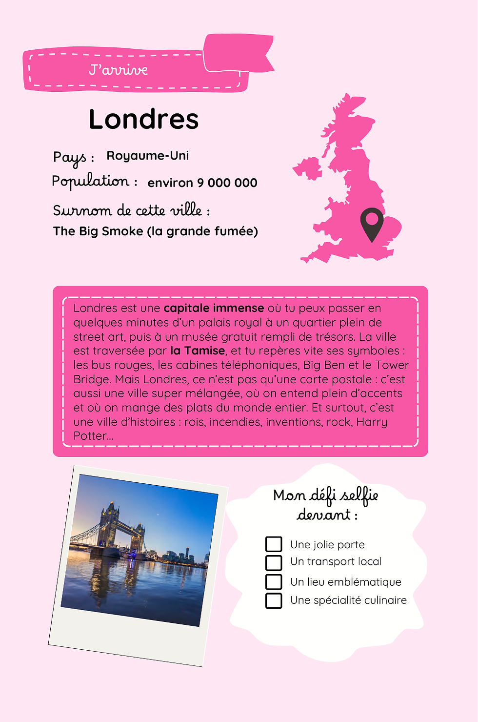 Page fiche ville du carnet de voyage Londres pour enfants
