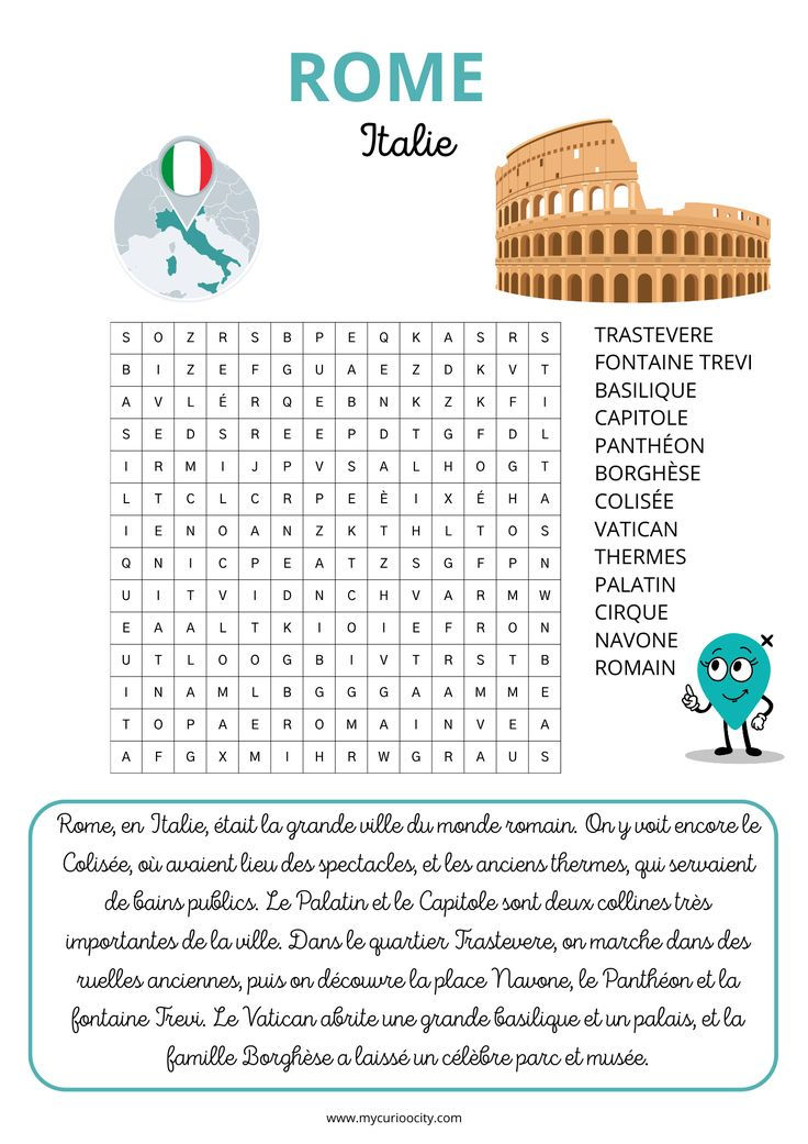 Mots mêlés Rome à imprimer pour enfants