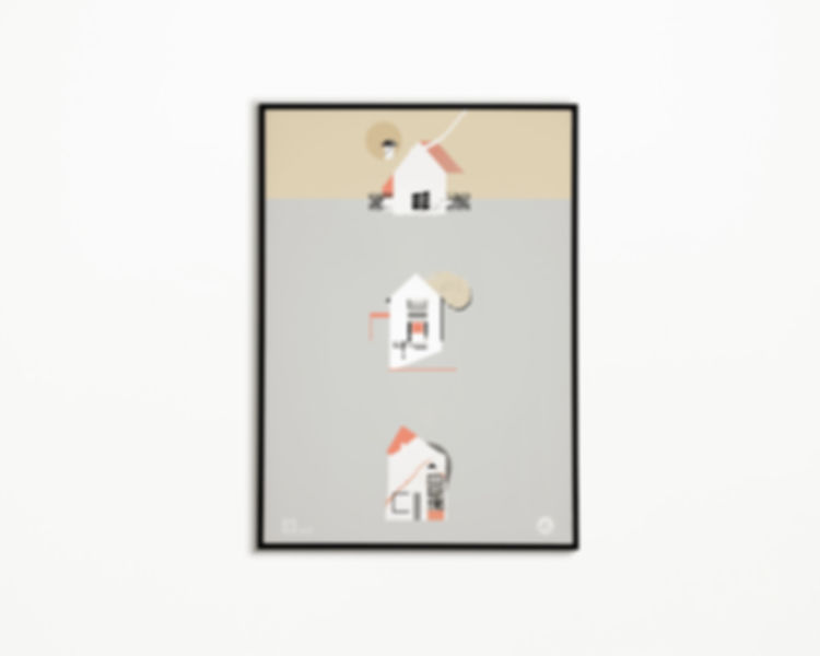 Design Poster mit Architekturmotiv in sanften Pastellfarben, aus der Frontansicht, modernes Kunstwerk für stilvolle Räume.