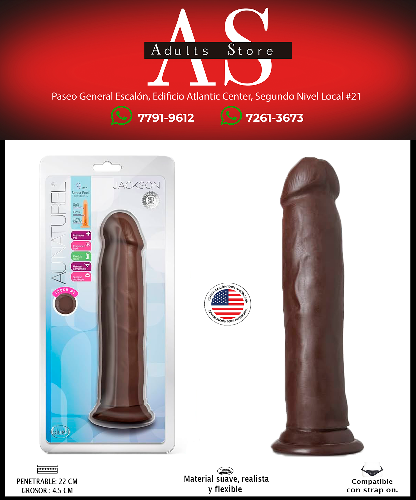 Dildo Aunaturel Jackson 9" Chocolate