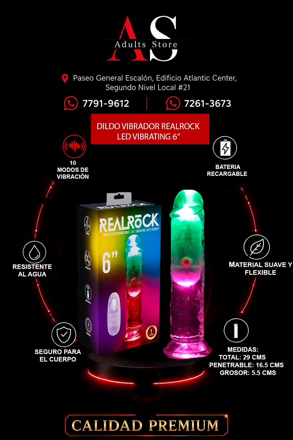 Dildo Vibrador Realrock 6" led Light