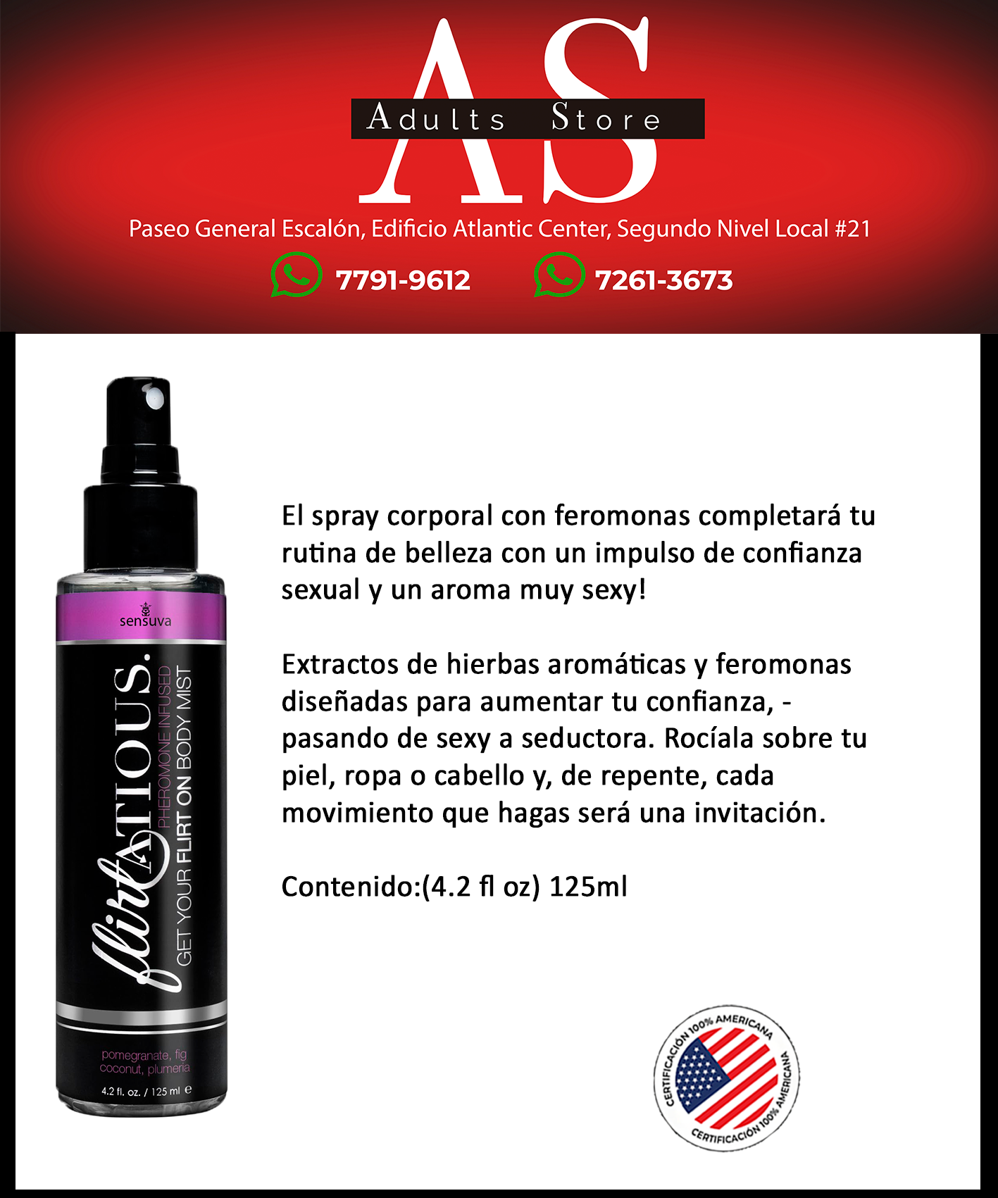 Splash Con Feromonas Sensuva Flirtatious 4.2 fl. oz.