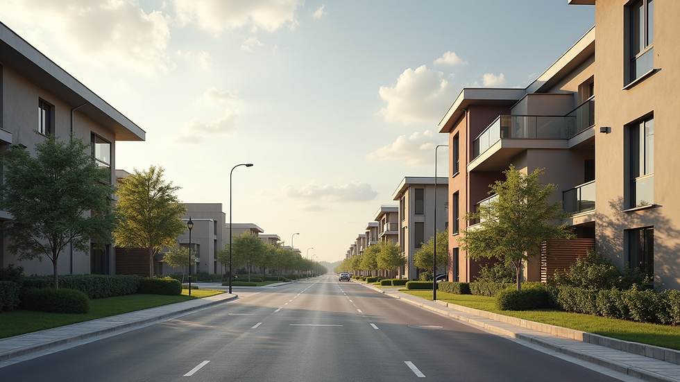 Wide angle view of a modern residential community