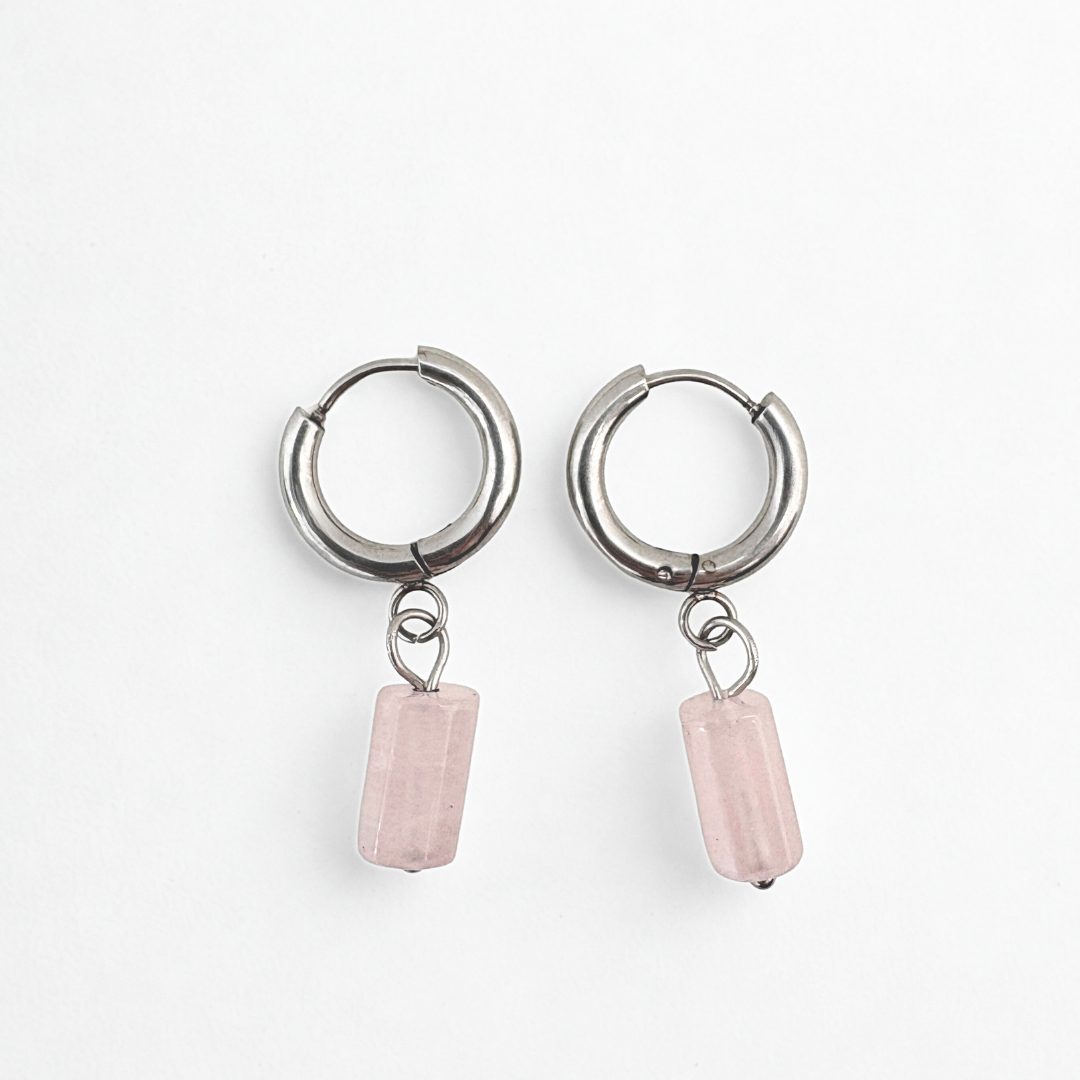 crystal hoops - rose quartz