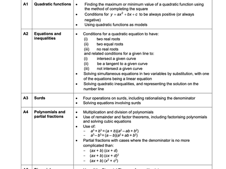 O Level A Math Syllabus Objectives