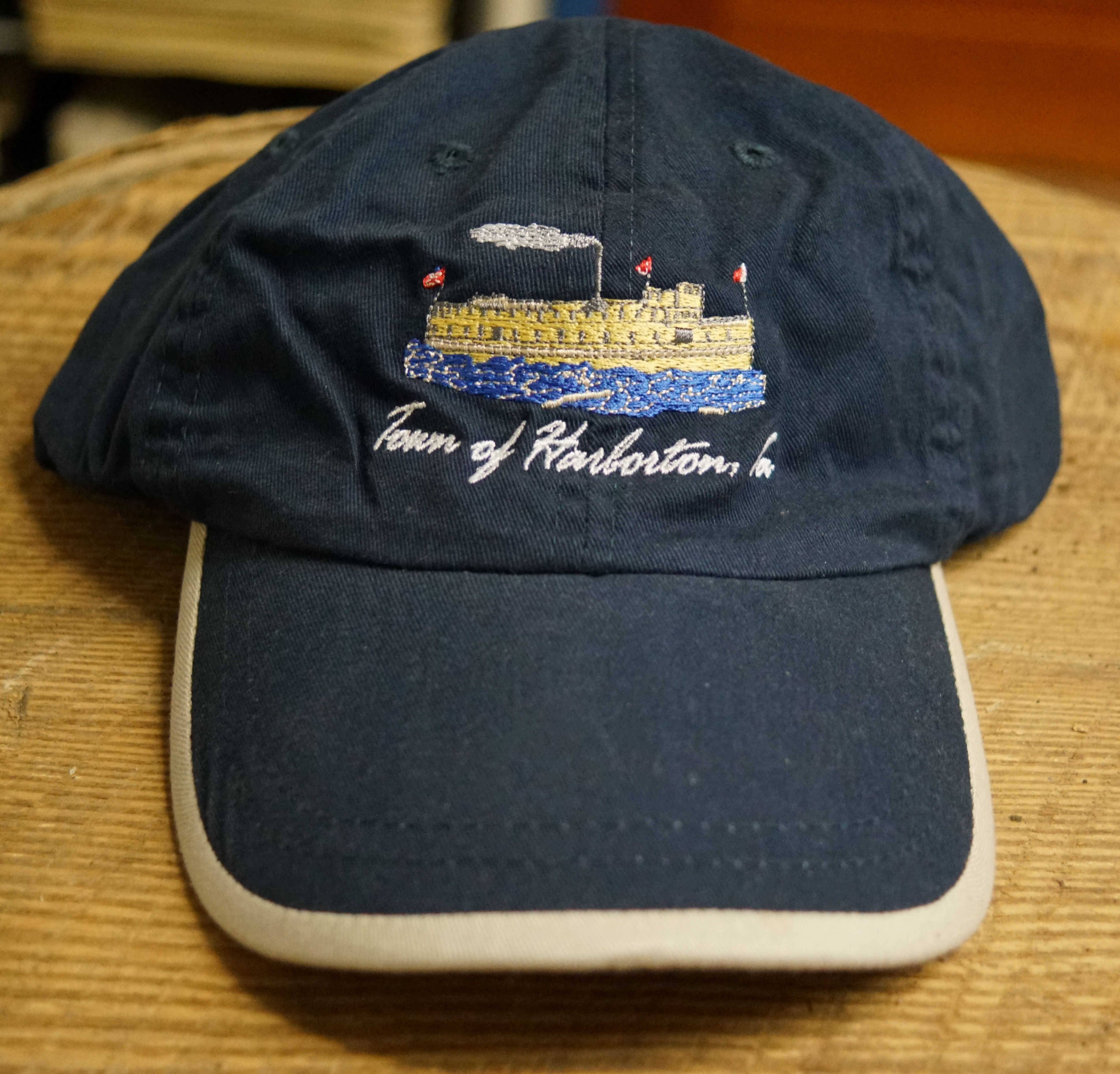 Town of Harborton, Va Steamboat (Navy Blue w Tan Trim)